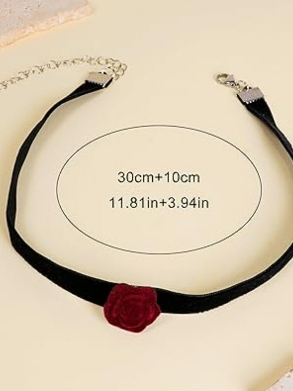 Black Velvet Choker with Mini Red Rose Goth Punk Rock Necklace - Picture 4 of 4